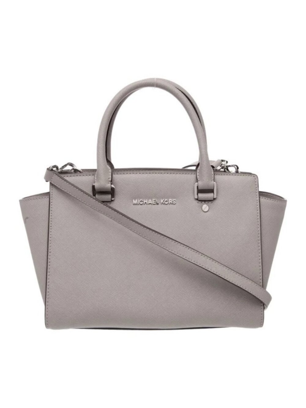 Michael Kors Saffiano Leather Satchel Shoulder Bag Grey, Medium